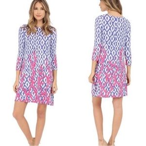 Lilly Pulitzer Ophelia Coral Iris Blue Deep Dive Little Fishy Swing Dress Sz L